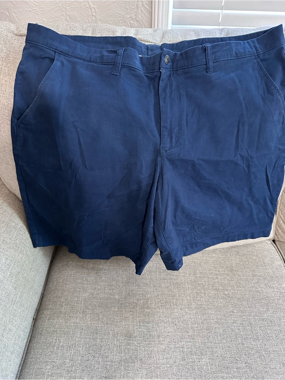 Men's Flat Front Navy Cotton Blend Shorts